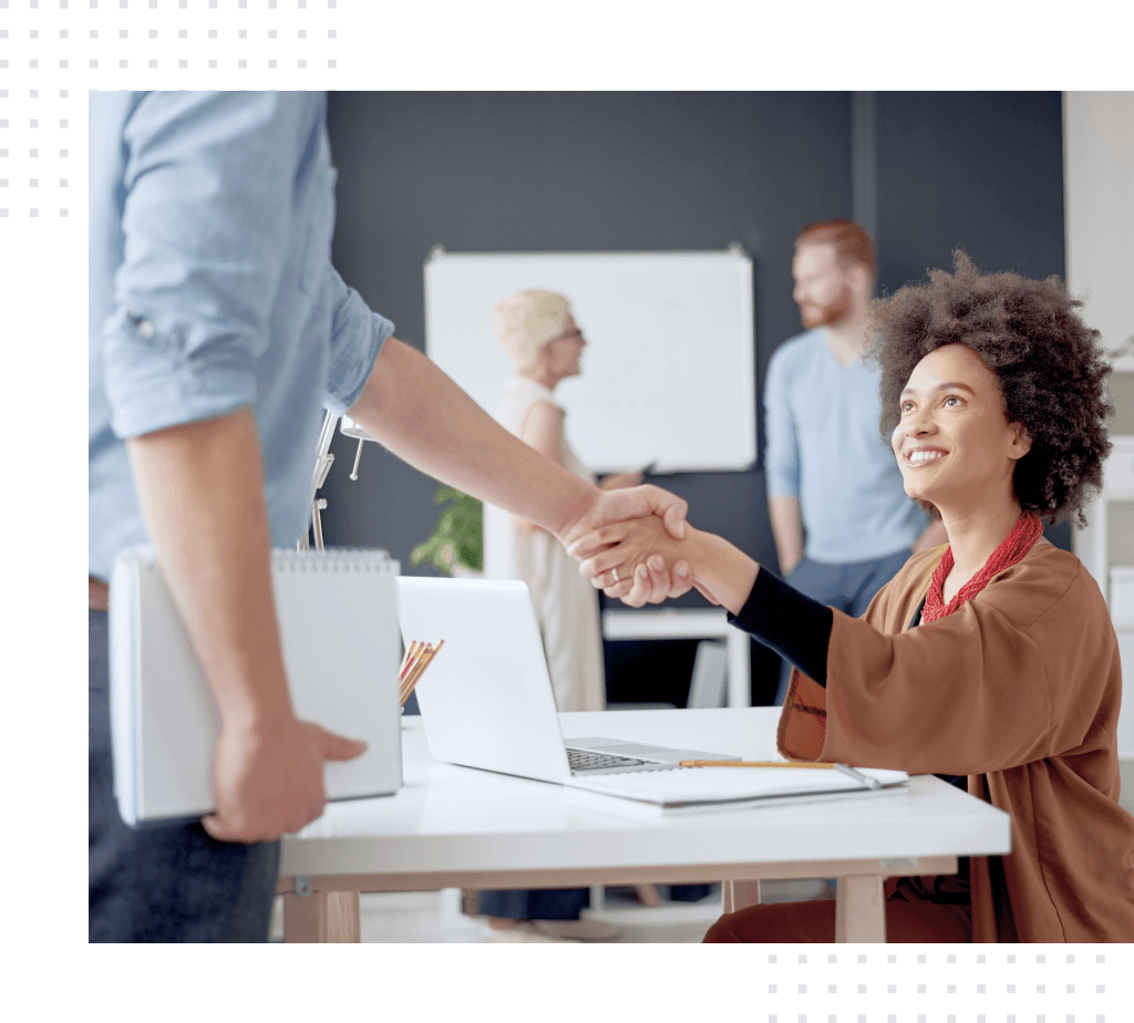 A man and a woman handshaking